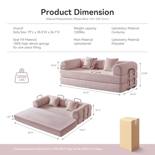 Image of Compression Sofa, Cloud Sectional Sofa,Sofa Bed, Boneless Modular Sectional Sofa with 2 Pillow, Comfy Fluffy Couch with Futon Bed, Perfect for Living Room, Small Space