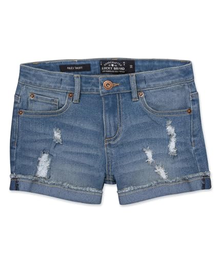 Image of Lucky Brand Girls' Cuffed Jean Shorts, Stretch Denim with 5 Pockets, Mid to High Rise Waist