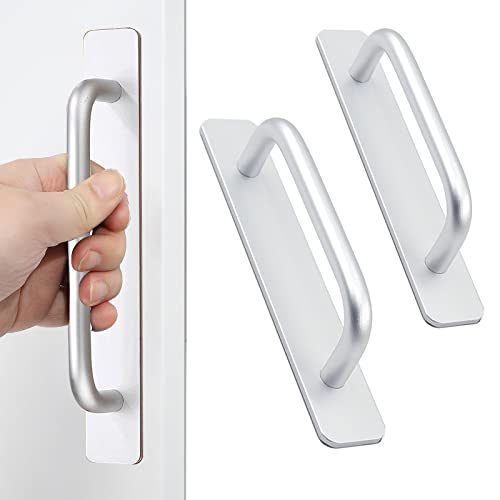 Self-Stick Instant Cabinet Drawer Handles Pulls - 2Pcs Aluminum Alloy Drawer Push Pull Handles Helper With Adhesive Door Handle For Kitchen Cabinet Drawer Window Sliding Closet (5.83", Silver) #TOP4