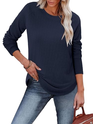 ONLYSHE Womens Shirts Long Sleeve Crewneck Tunic Tops Casual Lightweight Knit Solid Color Sweatshirts Trendy Blouse Basic Tee