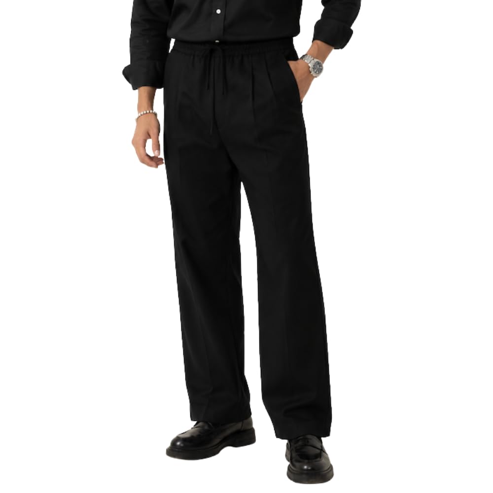 Onyx Black Linen Pant, Relaxed Fit, Breathable, Everyday Casual Wear-image-44