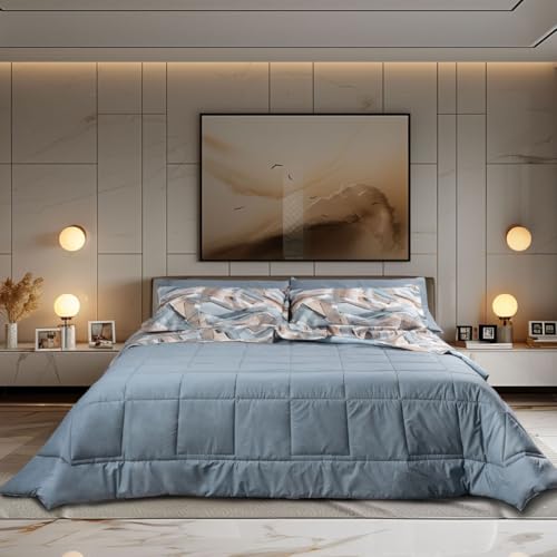 Cassera Casa - Trapunta Piumone Bicolore, Percalle di Cotone 200TC, Imbottitura 200Gr per ogni stagione, Prodotto in italia, Matrimoniale 260x260, Verde Bosco - Verde Acqua
