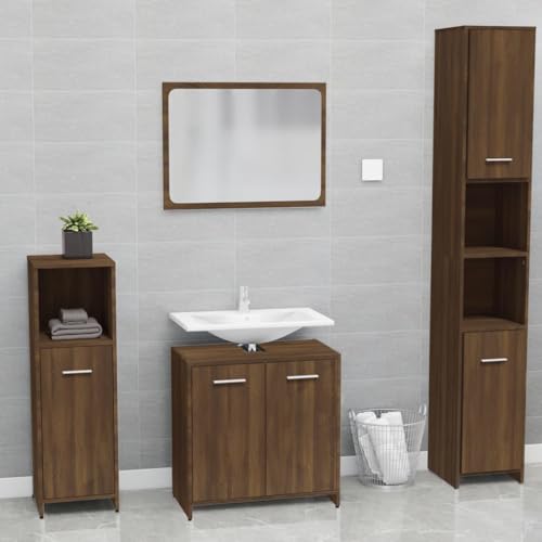 TREISL Set di Mobili da Bagno Design Semplice Rovere Marrone in Legno Multistrato Mobile da Bagno Ampio Spazio Portaoggetti Arredo Bagno Superficie Mobili Multifunzionali per Cucina Lavanderia