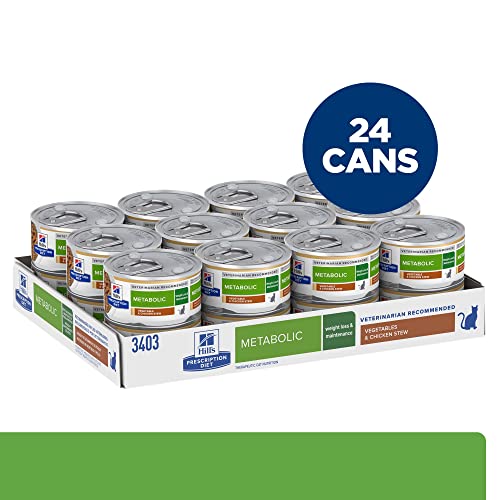 Hill's Prescription Diet Metabolic Weight Management Vegetables & Chicken Stew Wet Cat Food, Veterinary Diet, 2.9 Oz. Cans, 24-Pack #TOP2