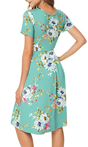 Image of DB MOON Women Summer Casual Short Sleeve Dresses Empire Waist Dress with Pockets
