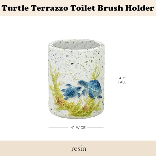 Image of 13-inch Cute Turtle Toilet Brush Holder - Resin Terrazzo Bowl Cleaner Set with Bottle, Blue Bathroom Storage Organizer