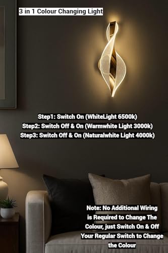 Image of FILLISKA Luxurious Acrylic Crystal Wall Lamp with Adjustable Colour Changing Function, Elegant Finish (Acrylic FrenchGold-F44)(1 Year Warranty)