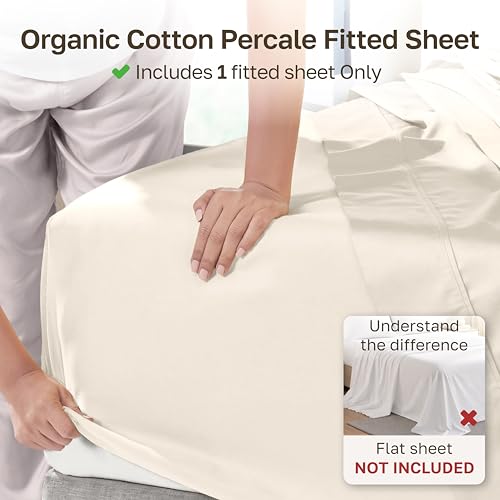 Image of California Design Den 100% Organic Cotton Cal King Fitted Sheet, True Ivory