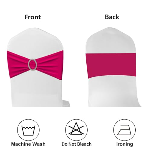Image of Hot Pink Chair Sashes 50 Pack, Spandex Chairs Bands for Birthday Wedding Party Decor, Hot Pink Chair Bows Sashes