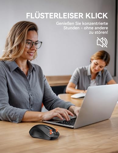 TECKNET Bluetooth Maus, Maus Kabellos (Tri-Modus: BT 5.0/3.0+2.4G) 4800 DPI Leise Mouse, Funkmaus mit USB-A Empfänger, 6 Tasten, Ergonomische Tragbare Mouse für PC/Laptop/Mac/Tablet, Schwarz – Bild 5