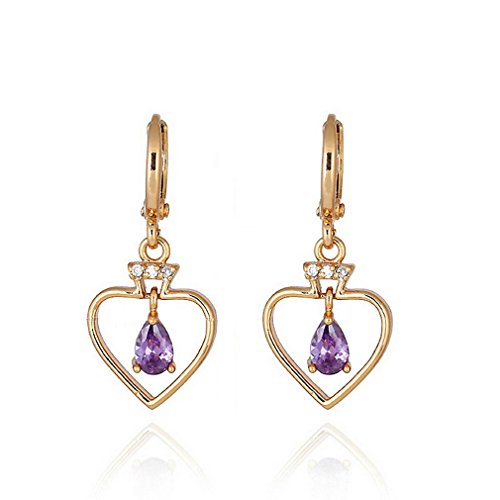 Corazón Pendientes gotas oro amarillo juego pendientes de cristal pendientes gotas morado