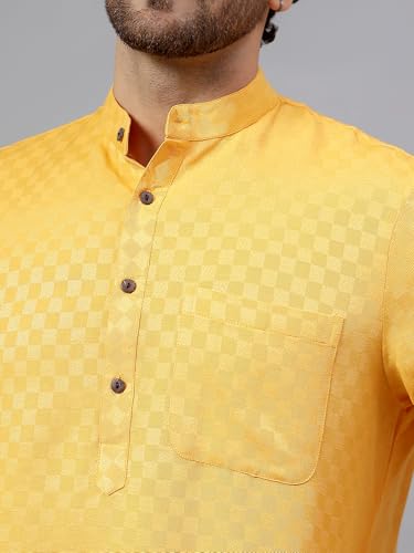 Image of LATEST CHIKAN Men's Checkered Cotton Blend Straight Kurta