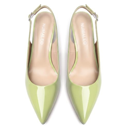 Image of NUMALEO Slingback Heels for Women Pointed Close Toe Kitten Heels Patent Pumps Dress Party Comfy Heeled Sandals Stiletto 2.5 Inch Dress Shoes