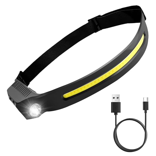 Torcia Frontale LED Ricaricabile USB Lampada da Testa Regolabile Impermeabile con 11 Modalità Luce 230° Fascio Larghe per Trekking Corsa Campeggio Pesca Riparazioni