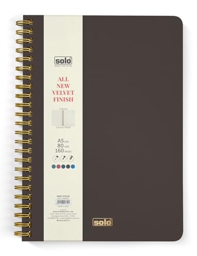 Image of SOLO Velvet Finish Spiral Notebook | A5 Size, 160 Unruled Pages, 80 GSM | Fountain Pen Friendly Premium Journal for Sketching & Writing