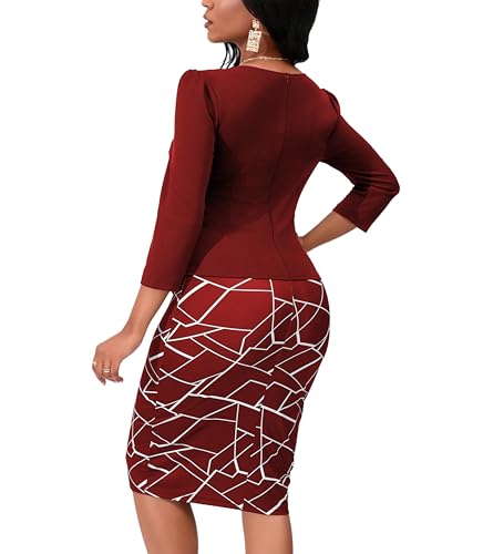 Image of Yajedo Women's Reto Bodycon Midi Dresses 3 /4 Sleeve Church Wear to Work Business Pencil Dress