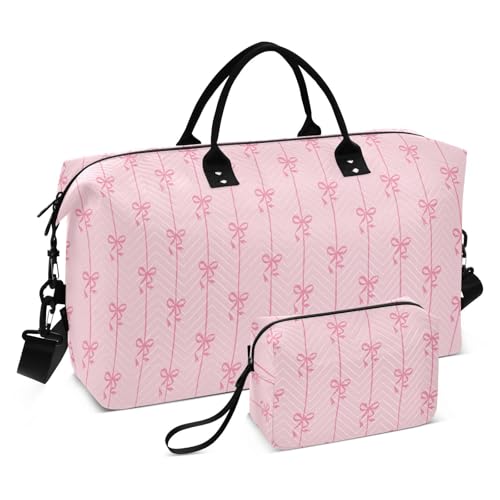 Aslsiy Travel Duffel Bags for Women Ribbons Bow Coquette Sports Duffel Bag Pink Weekender Bags Gym Bag with Toiletry Bag Carry on Overnight Bag