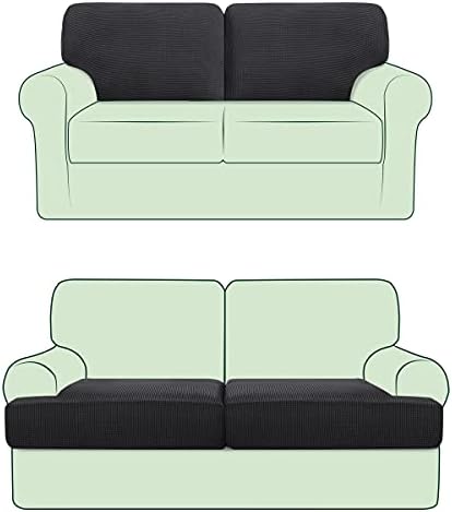 CHUN YI 2 Piece Stretch Couch T Cushion Covers Or Sofa Backrest Cushion Slipcovers Suitable for Armchair Loveseat Sofa, Couch Back Cushion Covers Check Spandex Jacquard Fabric (T 2PC, Gray)