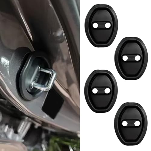 Deaelf 4PCS Car Door Latch Lock Cover, TPR Silent Shockproof Car Door Latch Protective Guard, Universal Self-Adhesive Automotive Exterior Decoration Accessories for Most Cars (Black)