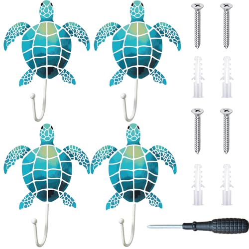 PRESSINART 4 Pièces Patère Murale Enfant Tortue de Mer, Porte Manteau Mural en Bois Thème Océan...