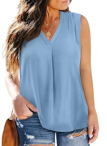 Image of Eytino Womens Plus Size Tank Tops Summer Sleeveless V Neck Casual Loose Chiffon Blouse Office Work Shirts(1X-5X)