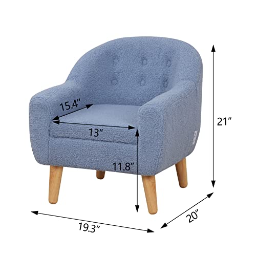 Kids Sofa Chair/Velvet Upholstered Kids Sofa Couch/Big Kids Couch with Wooden Legs for Children Gift (Blue) - Thumbnail 3