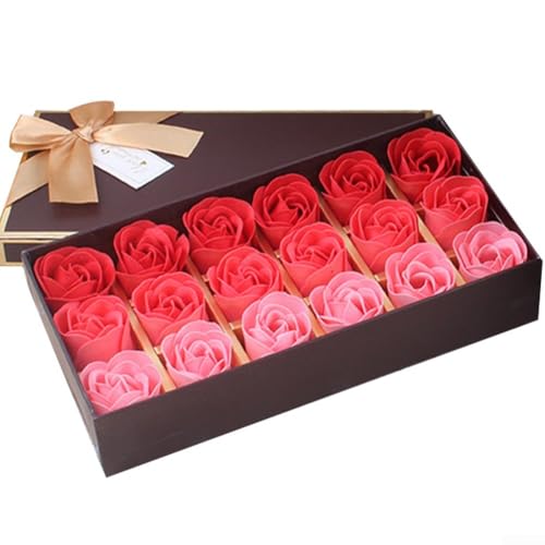 Elegante caja de flores de jabón de 18 rosas, para ocasiones románticas y decoración del hogar (rojo)