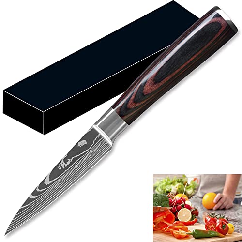 Cuchillos para Frutas ,Cuchillos cocina de 9.5cm,Cuchillo de Cocina Afilado Profesional de Acero Inoxidable, con Mango Ergonómico de Madera Pakka Cover