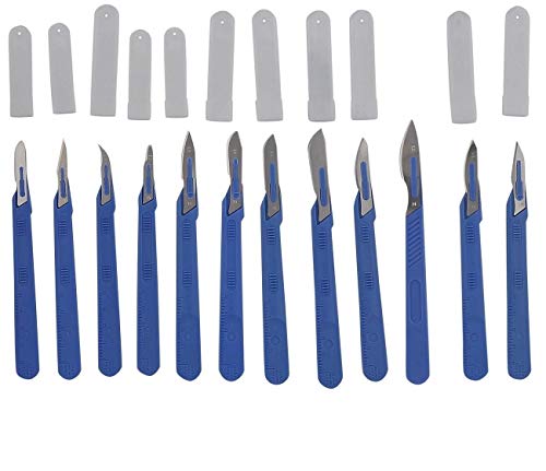 12x Einwegskalpell MIX Klinge je Figur 1x, Kosmetex Sortiment Einmal Skalpelle mit Schutzkappe, einzeln steril verpackt, Mix-Set