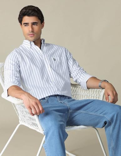 Image of U.S. Polo ASSN. Striped Regular Fit Shirt for Men - 100% Cotton, Breathable & Comfortable, Full Sleeves Casual Shirt for Men