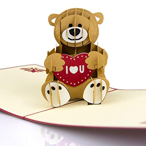 Biglietto pop-up 3D con orsetto, per San Valentino, festa della mamma,...