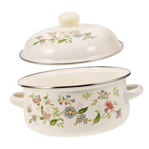 LIFKOME Marmite à Soupe En Revêtement Émail 18 Cm Marmite Cuisine Maison Matériau Avec Finition Émaillée Cuisson Uniforme Pot Robuste Utilisation Électroménager Cuisson Quotidienne