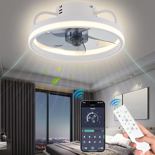 Ventilateur de plafond avec Lumière et Telecommande, 6 vitesses, 33CM/50CM Ventilateur plafond avec lumiere,Ventilateur Plafond Silencieux pour chambre,...
