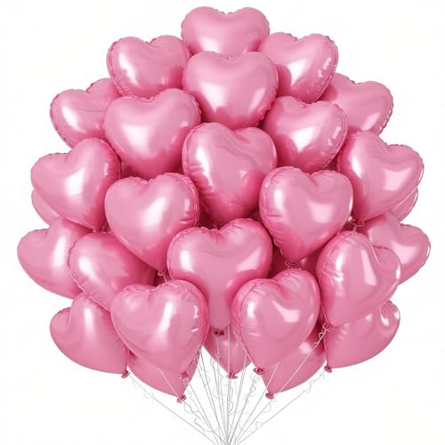 Pink Heart Balloons 36Pcs 18 Inch Self-sealing Helium Foil Love Heart Shaped Balloons for Girls Party Bridal Wedding Engagement Anniversary Birthday Baby Shower Valentines Day Decorations