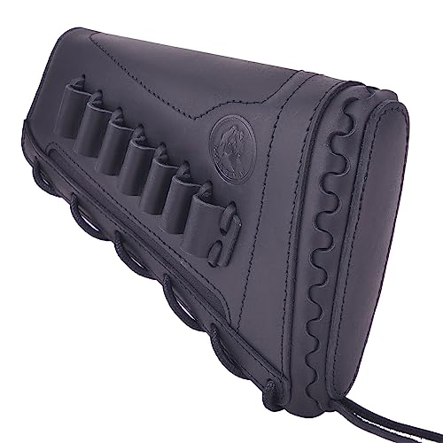 WAYNES DOG Handmade Leather Buttstock Cheek Rest with Rifle Ammo Holder for.308 30-30 .357 45-70 .22LR 12GA 16GA 20GA (Black(.357 .30-30 .38) Lefty Shooter)