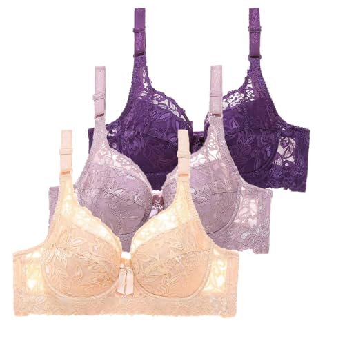 Pack de 3 Sujetadores Sexys Con Aros para Mujer Sujetadores de Encaje para Mujer Tallas Grandes Colores Puros Lencería Francesa Bralette de Moda Sujetador Clásico Básico Informal