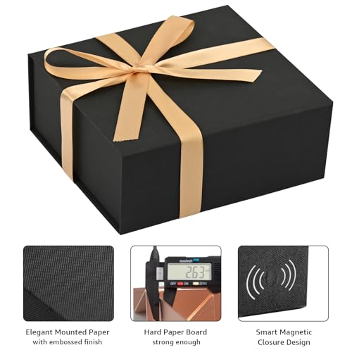 Image of LIFELUM Large Gift Box, 8 X 7 X 3 inch Black Gift Box Set of 5 with Magnetic Lid for Presents with Ribbon,Card,Shredded Paper Filler Gift for Women, Birthdays, Christmas Presents