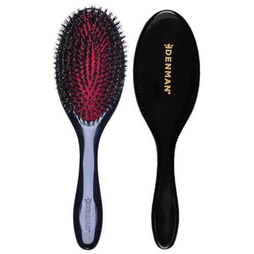 Denman Cushion Hair Brush (Medium) with Soft Nylon Quill Boar Bristles - Porcupine Style for Grooming, Detangling, Straightening, Blowdrying and Refreshing Hair – Black, P082M