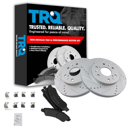 TRQ Front Semi-Metallic Premium G-Coated Performance Brake Pad & Rotor Kit Performance Compatible with Chevrolet GMC Cadillac