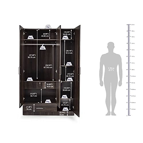 Image of Wakefit Wardrobe | 1 Year Warranty | Engineered Wood Almirah, Cupboard for Clothes Storage | 3 Door, Mirror, 1 Drawer, 1 Hanging Space | Cashmere - Dark Brown
