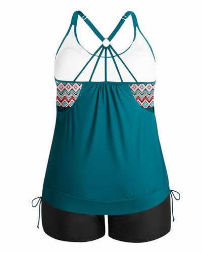 Image of Holipick Plus Size Tankini Swimsuits for Women Two Piece Tummy Control Bathing Suit Blouson Tankini Top with Shorts