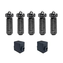 Hardened Steel Nozzles Kit for Kobra S1/Kobra 3 Combo Hotend,3D Printer Extruder Hotend Accessories,Replacement Parts Nozzles Pack of 5 2x0.4mm,1x0.2mm 0.6mm 0.8mm +2 Silicone Cover