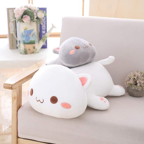 Image of Sleeping Cat Stuffed Animals, Soft Plush Pillow Kawaii Kitten Toy Gifts for Kids (Grey Round Eyes) 35 cm
