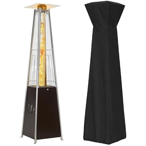 NAVINE Pyramid Patio Heater,48,000 BTU Outdoor Propane Patio Heater with Detachable Wheels and Protective Cover for Terrace, Garden,Poolside (Hammered Bronze) Cover