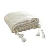 Tagesdecke mit Fransen, Kuscheldecke Boho Decke, Wohndecke 100 % Baumwolle Grob Gestrickte, Strickdecke Sofadecke mit Quasten, 130×160 cm, Weiß mit Edlem und Schlichten Strickmuster MYLUNE HOME