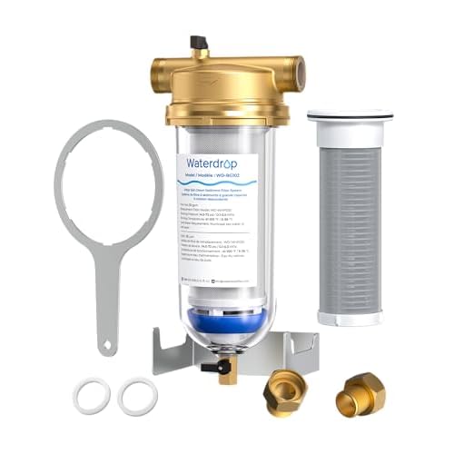 Waterdrop Mega Spin Down Sediment Filter, Upgraded Reusable Backwash Whole House Water Filter System for City/Well Water, 50 Micron+100 Micron, 1" MNPT + 3/4“FNPT, BPA Free 50/100 Micron Fil