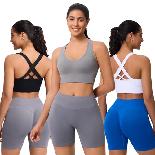 Image of Sports Bras for Women High Support, Multipack Padded Supportive Criss Cross Back Wireless Running Yoga Workout Bra