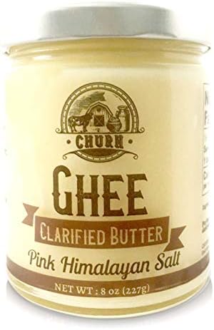 Pink Himalayan Salt Ghee Butter by Churn Ghee, Grass-Fed, Pasture Raised, Gluten Free, Lactose & Dairy Free, Paleo and Keto-Friendly, Made from Amish Roll Butter, 8 Ounces