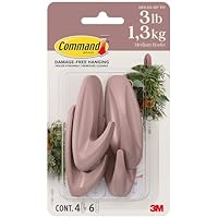 Command Medium Designer Hooks, Dusty Rose, 4 Hooks, 6 Strips, Damage-Free Hanging with Adhesive, No Tools Great for Hanging Home Decor, Holds up to 1.3kg