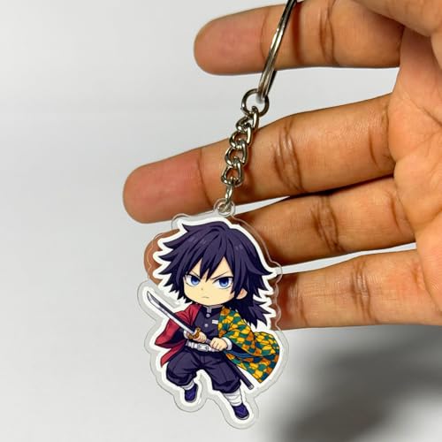 Image of Giyu Tomioka Chibi Acrylic Keychain | Compatible with Demon Slayer Anime | Cute Anime Charm for Keys, Bag, Backpack | Otaku Gift